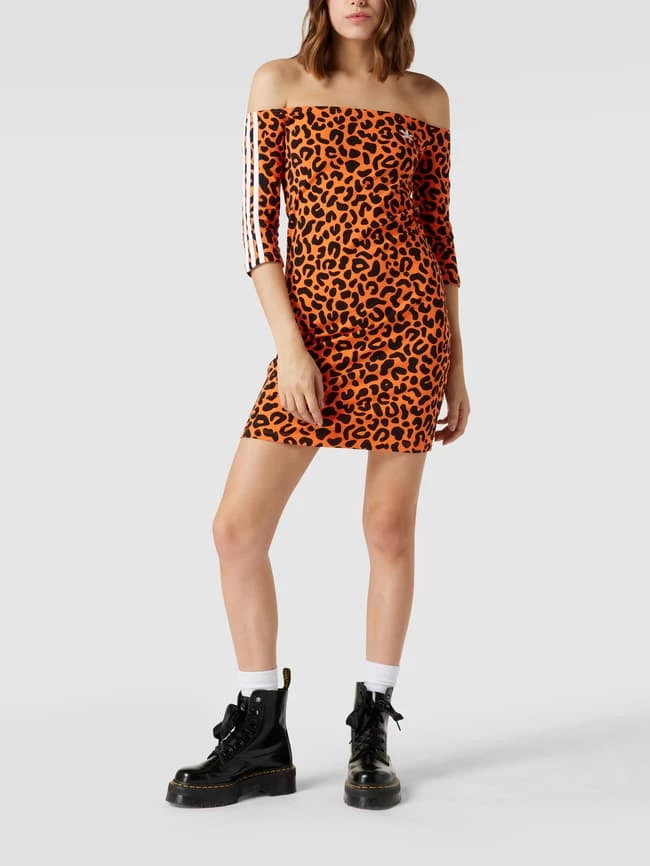 Adidas Originals Off-Shoulder-Minikleid Mit Allover-Animal-Print - Orange
