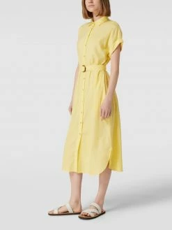 Jake*s Collection Hemdblusenkleid Mit Stoffgürtel - Hellgelb