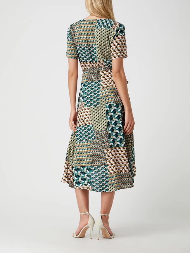Apricot Wickelkleid Mit Grafischem Muster - Marineblau – Bild 4